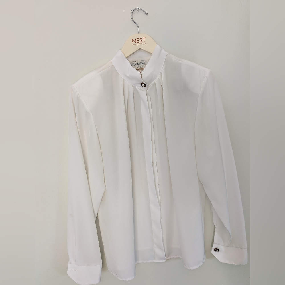 Vintage Style Rite White Blouse with Pearl Accent Buttons – Size 12